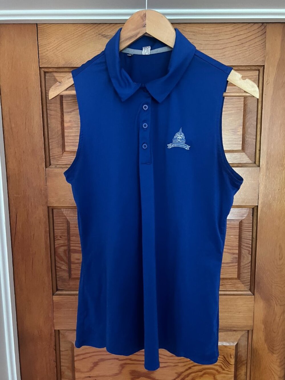 Under Armour Royal Blue Sleeveless Polo Congressional Logo HeatGear Golf Top S